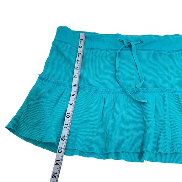 Wet Seal VINTAGE Y2K Rib Knit Turquoise Ruffle Cotton Mini Skirt Juniors Size L - Picture 5 of 9